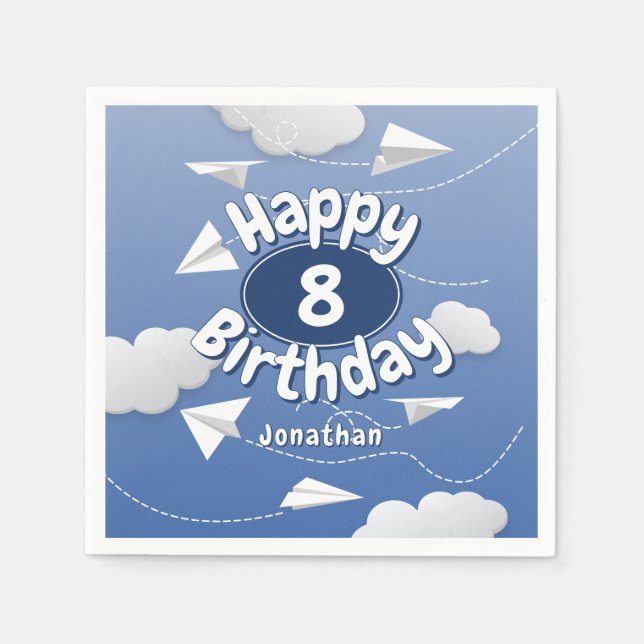 flying folded paper airplanes childrens birthday napkin (Front)