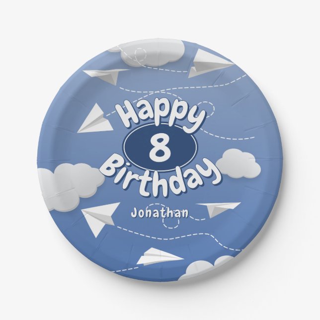 flying folded paper airplanes childrens birthday plate (Front)