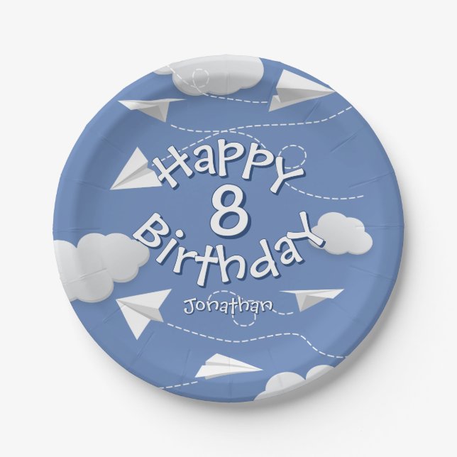 flying folded paper airplanes kids birthdays plate (Front)