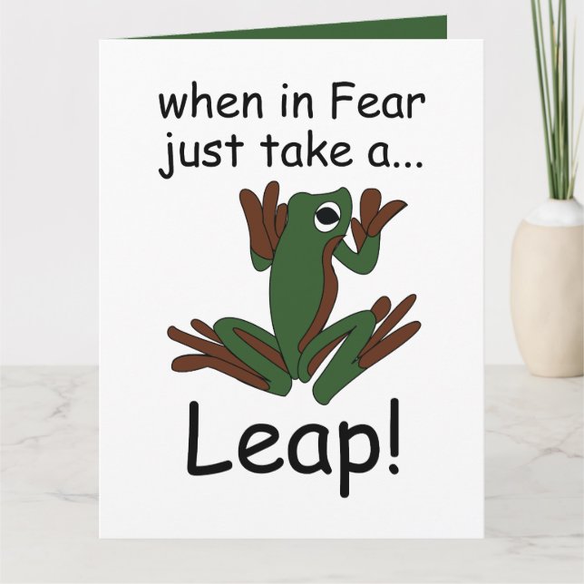 Flying Frog Taking A Leap When In Fear Funny Card (Front)
