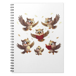 "Flying Funny Owls – Disney Cartoon Style" Notebook