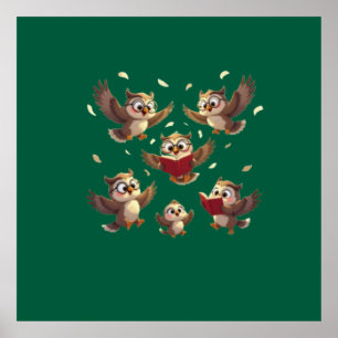 "Flying Funny Owls – Disney Cartoon Style" Poster