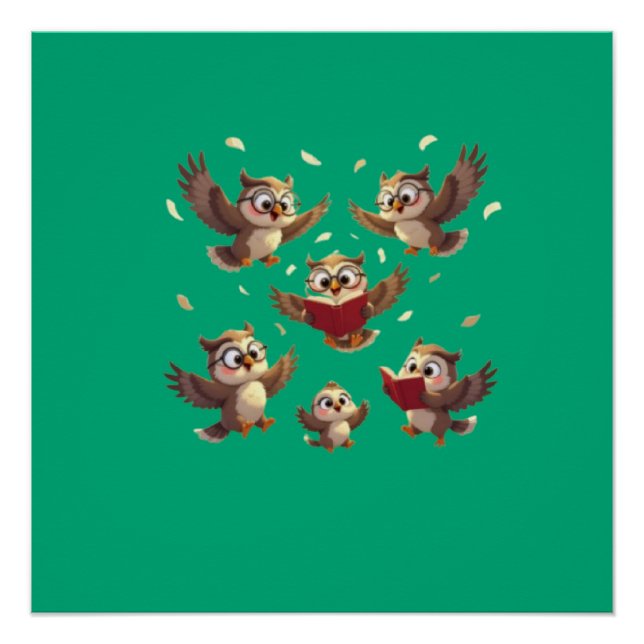"Flying Funny Owls – Disney Cartoon Style" Poster (Front)