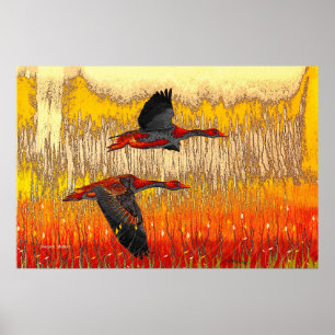 Flying Geese Folk Art Print