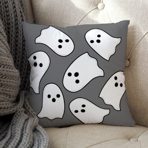 Flying Ghost Grey and White Halloween Throw Pillow