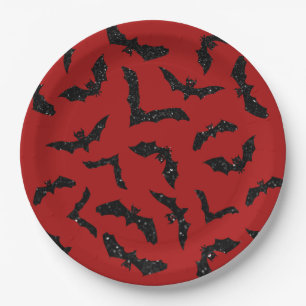 Flying Glitter Bats Halloween Paper Plate