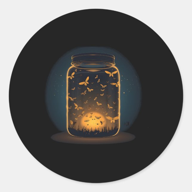 Flying Glowing Insects In Jar For Summery Fireflie Classic Round Sticker (Front)