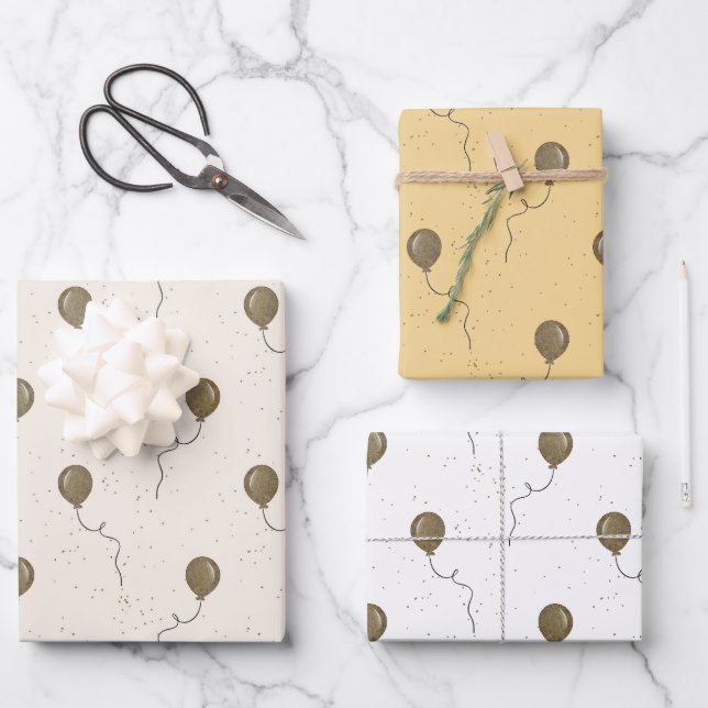 Flying Gold Balloons Birthday  Wrapping Paper Sheet (Front)