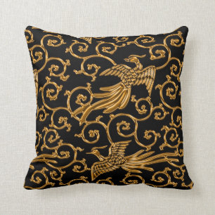 Flying golden birds arabesque throw pillow