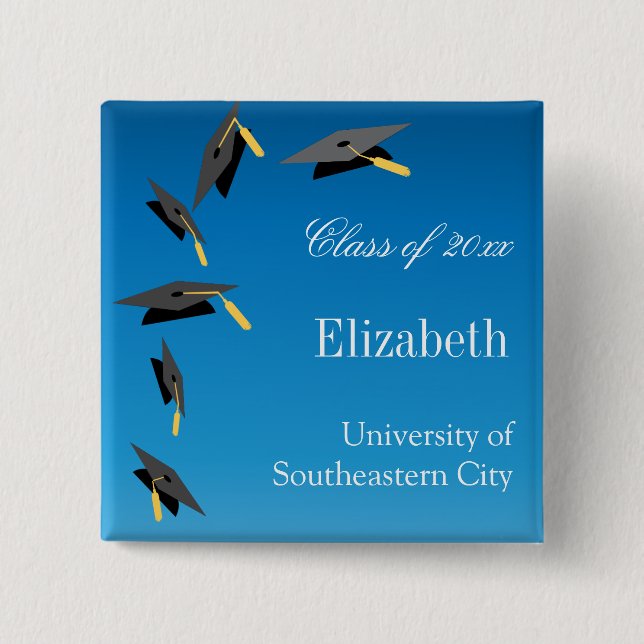 Flying Graduation Caps 2 Inch Square Button (Front)