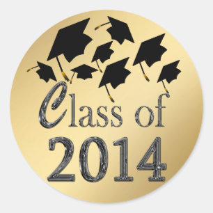 Flying Graduation Hats Gold Class Of 2014 Stickers