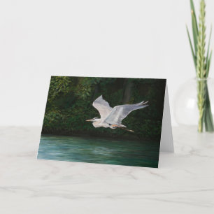 "Flying Great Blue Heron" Bird Art Greeting Card