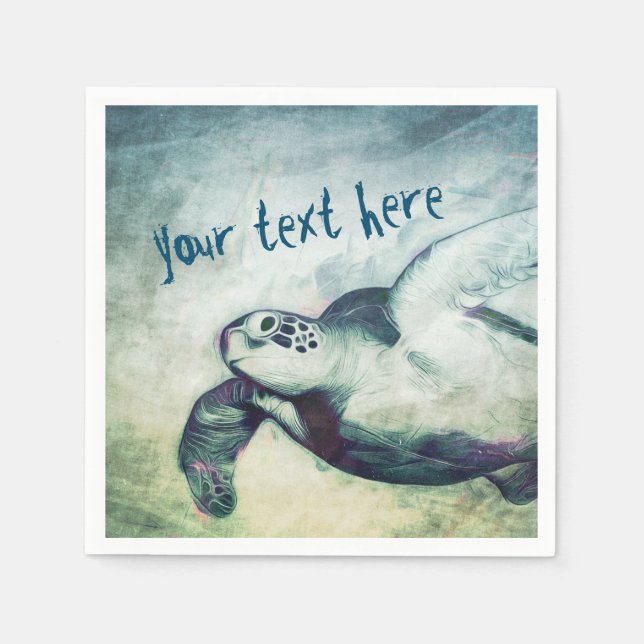 Flying Green Sea Turtle | Custom Paper Napkin (Front)