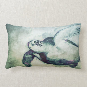 Flying Green Sea Turtle   Throw Pillow