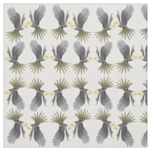 Flying Grey Cockatiel Parrots Fabric