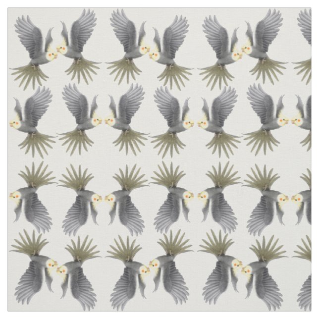 Flying Grey Cockatiel Parrots Fabric (Swatch)