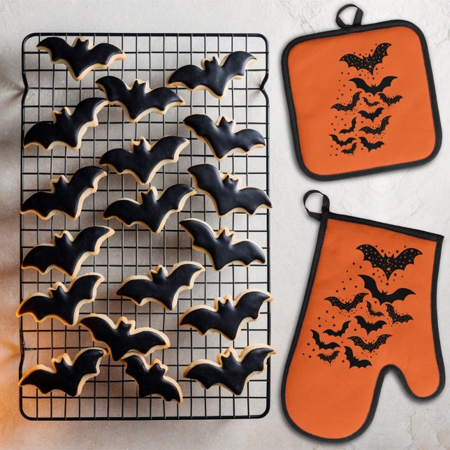 Flying Halloween Galaxy Bats and Stars Oven Mitt & Pot Holder Set (Creator Uploaded)