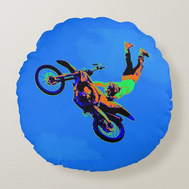 Flying Handstand - Freestyle Motocross Stunt Round Pillow (Front)