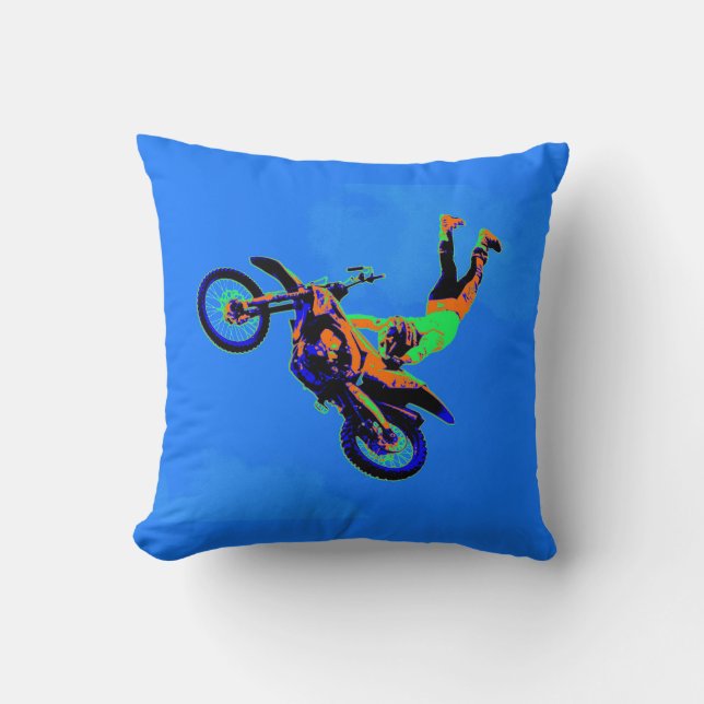 Flying Handstand - Freestyle Motocross Stunt Throw Pillow (Front)