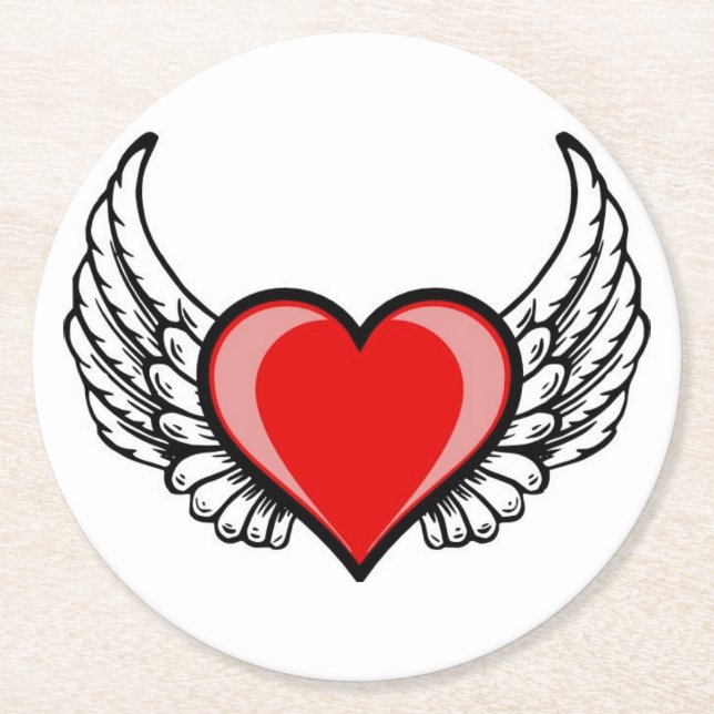 flying heart of love round paper coaster (Front)