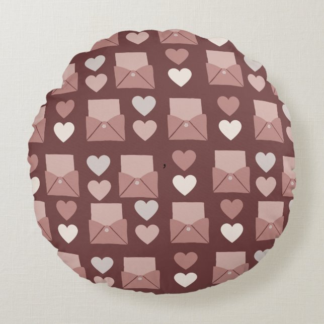 flying hearts, love envelopes and mobile phones round pillow (Front)
