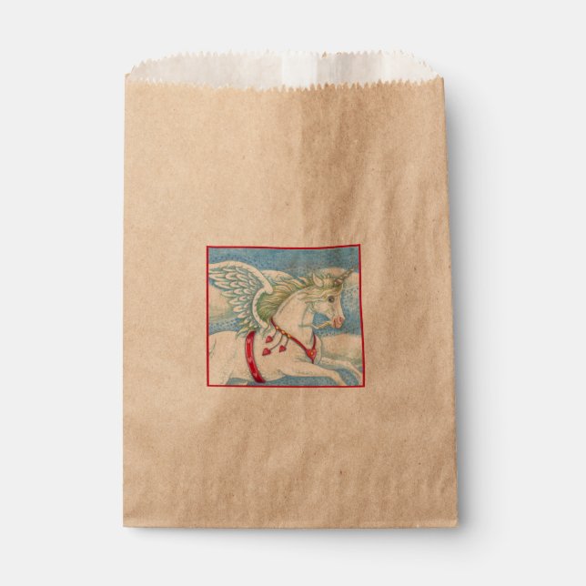 FLYING HEARTS WHITE UNICORN, FANTASY PEGASUS FAVOUR BAG (Front)