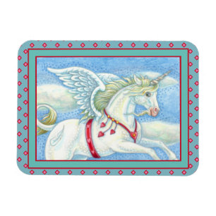 FLYING HEARTS WHITE UNICORN, FANTASY PEGASUS MAGNET