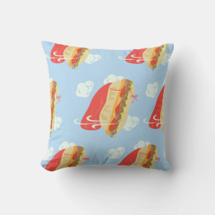 Flying Hero Sandwich Fun Throw Pillow