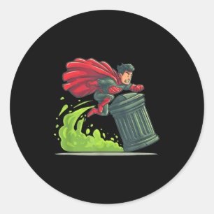Flying Hero With Trash Can Costume For Take Out Th Classic Round Sticker