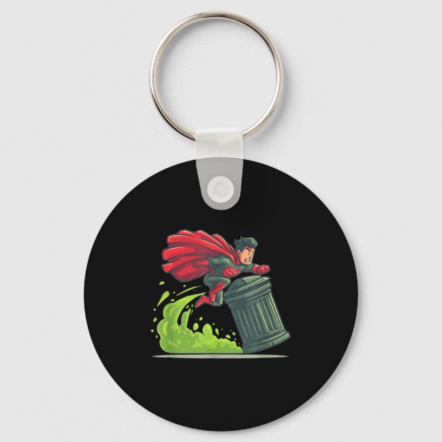 Flying Hero With Trash Can Costume For Take Out Th Keychain (Front)