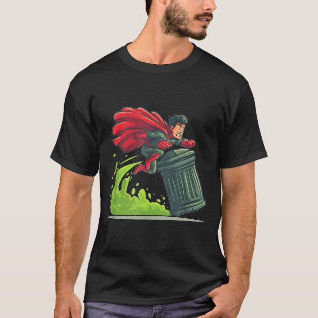 Flying Hero With Trash Can Costume For Take Out Th T-Shirt (Front)
