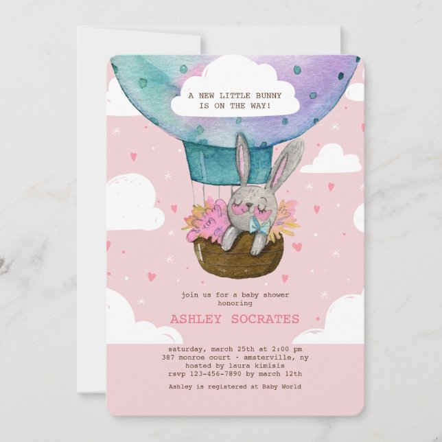 Flying High Bunny Baby Shower Invitation (Front)