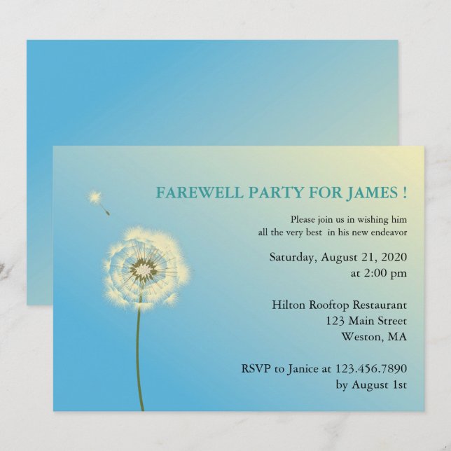 Flying High farewell party invitations (Front/Back)