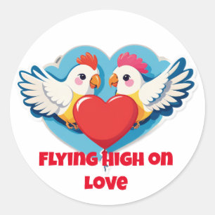Flying High on Love – Balloon-Holding Lovebirds Classic Round Sticker