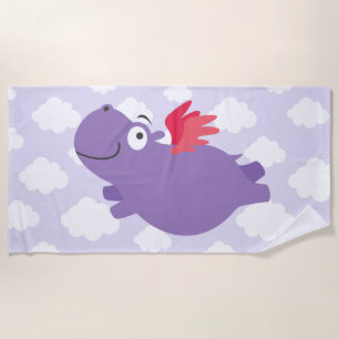 Flying Hippo Illustration Beach Towel