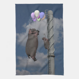 Flying Hippopotamus Kitchen Towel