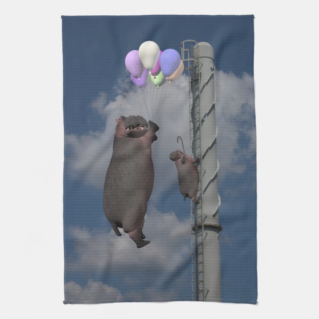 Flying Hippopotamus Kitchen Towel (Vertical)
