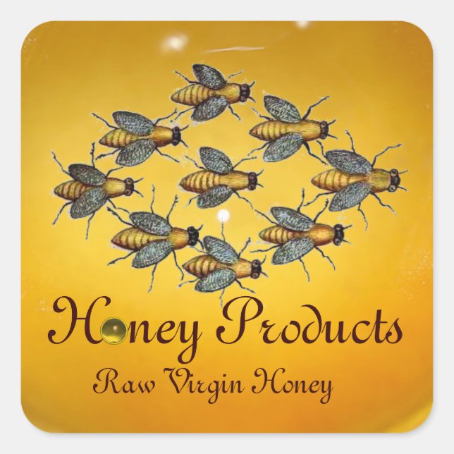 FLYING HONEY BEES / BEEKEEPER BEEKEEPING SQUARE STICKER (Front)