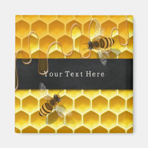 Flying Honeybees over Yellow Honeycomb Custom Magnet