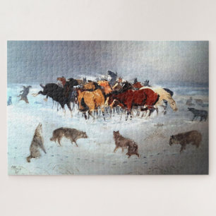 Flying hoofs Wolf Pack Attacking Horses C Russell Jigsaw Puzzle