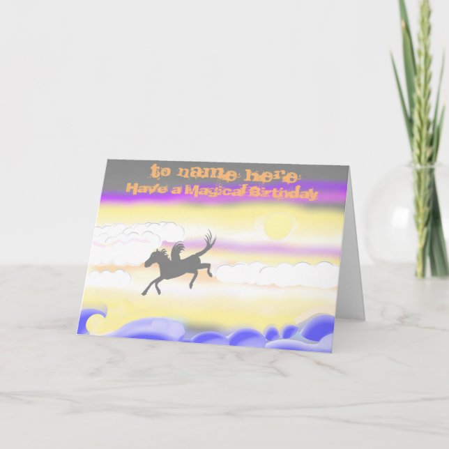 Flying Horse Birthday add name front Card (Front)