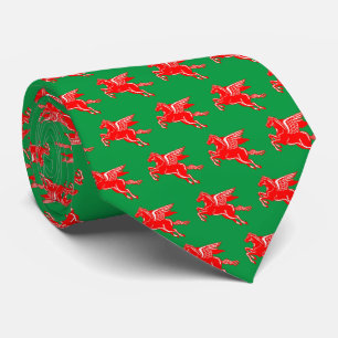 Flying Horse - Red and White on Kelly Green Tie