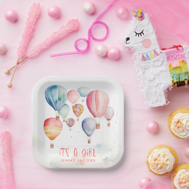 Flying hot air balloons its a girl fun paper plate (Party)