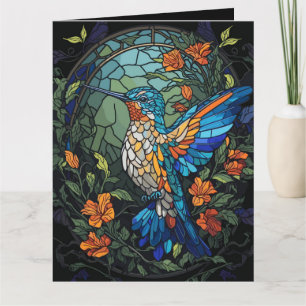 Flying Humming Bird Colourful Stained Glass Card