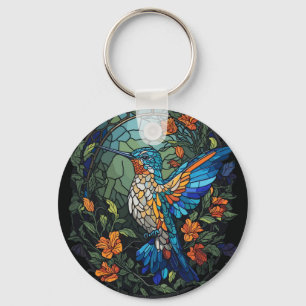 Flying Humming Bird Colourful Stained Glass Keychain