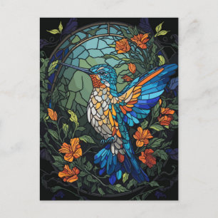 Flying Humming Bird Colourful Stained Glass Postcard