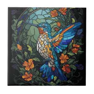 Flying Humming Bird Colourful Stained Glass Tile