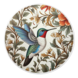 Flying Hummingbird William Morris Inspired Ceramic Knob