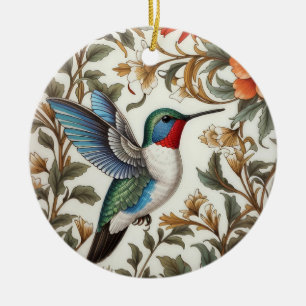 Flying Hummingbird William Morris Inspired Ceramic Ornament