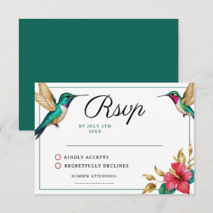 Flying Hummingbirds Red Tropical Flower Wedding RSVP Card
